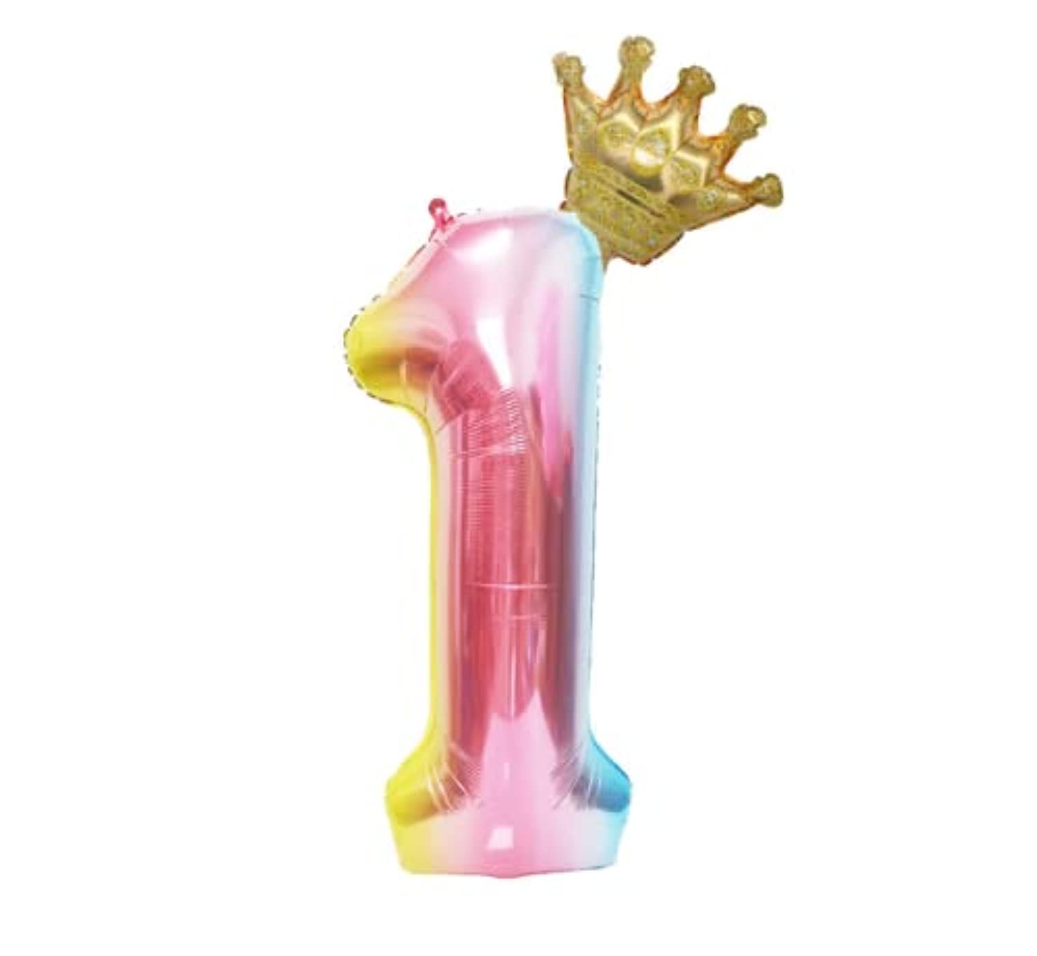 Large Rainbow Number Balloons Birthday Number 1 Balloon with Detachable Crown Air Helium Digital Balloon Kids Birthday Party Decorations 40inch Number 1