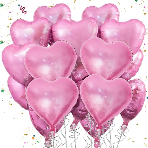 Mbsomnus Lot de 15 ballons roses en forme de cœur - 45,7 cm - Ballons à l'hélium - Pour mariage, anniversaire, fête, Saint-Valentin, fiançailles, fête...