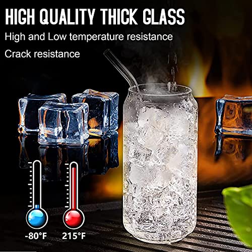 Infankey Glass Cups With Glass Straw 6Pcs Set - Beer Can Shaped Drinking Glasses, 16 Oz Iced Coffee Glasses, Cute Tumbler Cup For Smoothie, Boba Tea, Whiskey, Juice, Water - 1 Cleaning Brushes #TOP3