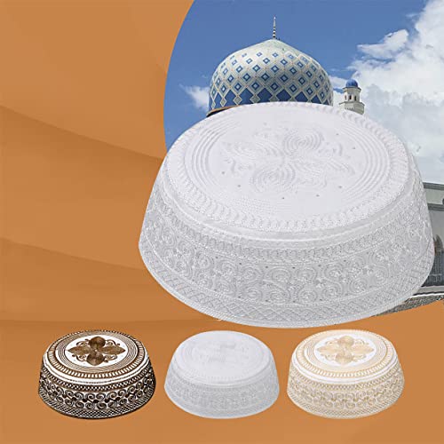 Image of Men Muslim Prayer Kufi Hat Prayer Headwear Cap Islamic Beanie Skull Cap Embroidery Kofia Topi Sun Hat