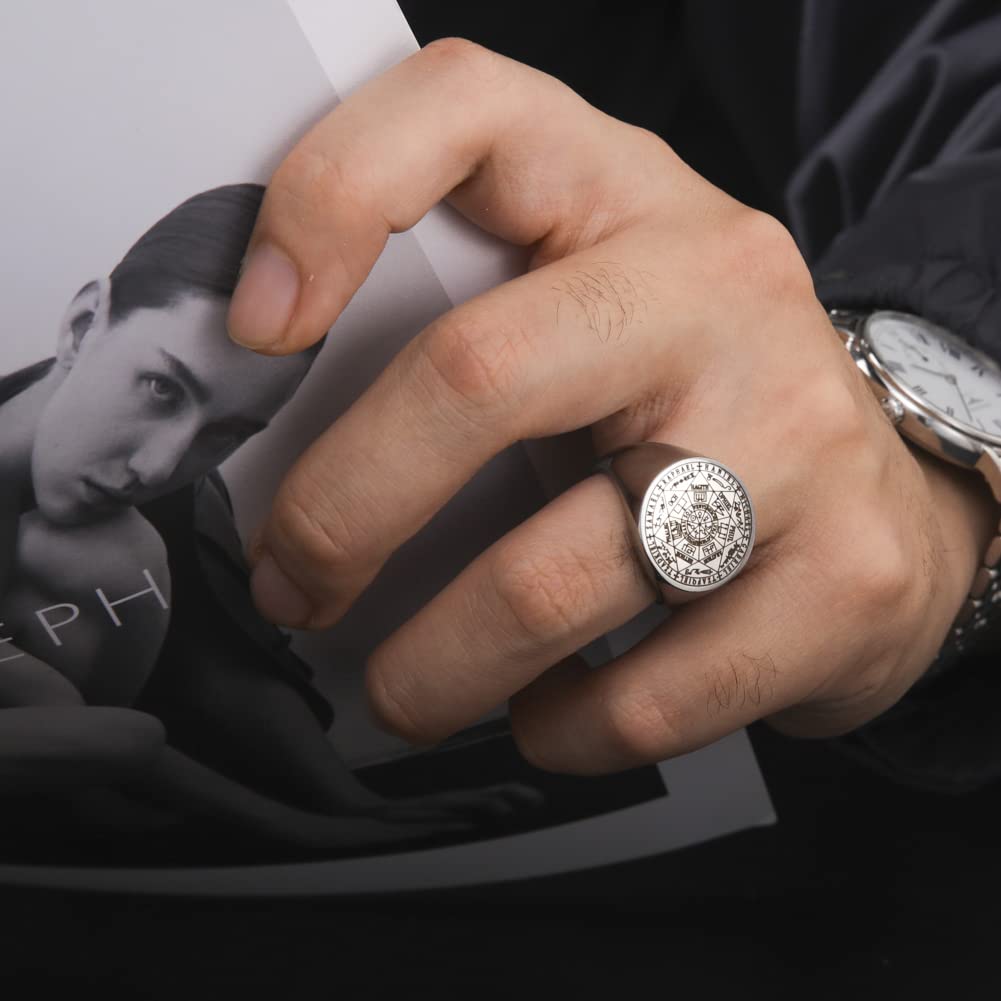 Amaxer Sette Arcangeli Anello per Uomo Acciaio Inossidabile Il Sigillo Di Salomone Tetragrammaton Anello Protezione Arcangeli Fascia Dichiarazione per Uomo Donna