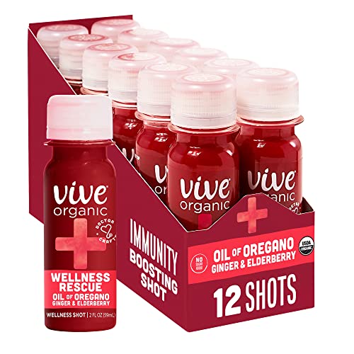 Vive Organic Wellness Rescue - Oil of Oregano (2oz, 12 Count) Immunity Wellness Shot - A Fresh Way to Bounce Back - Potent Super Herbs, Ginger, Elderberry & Citrus Juice