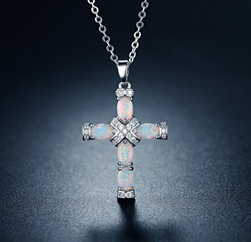 Barzel US_JWEY_B07CX7TS37 18K White Gold Plated Created Fire Opal Cross Necklace  thumb #3