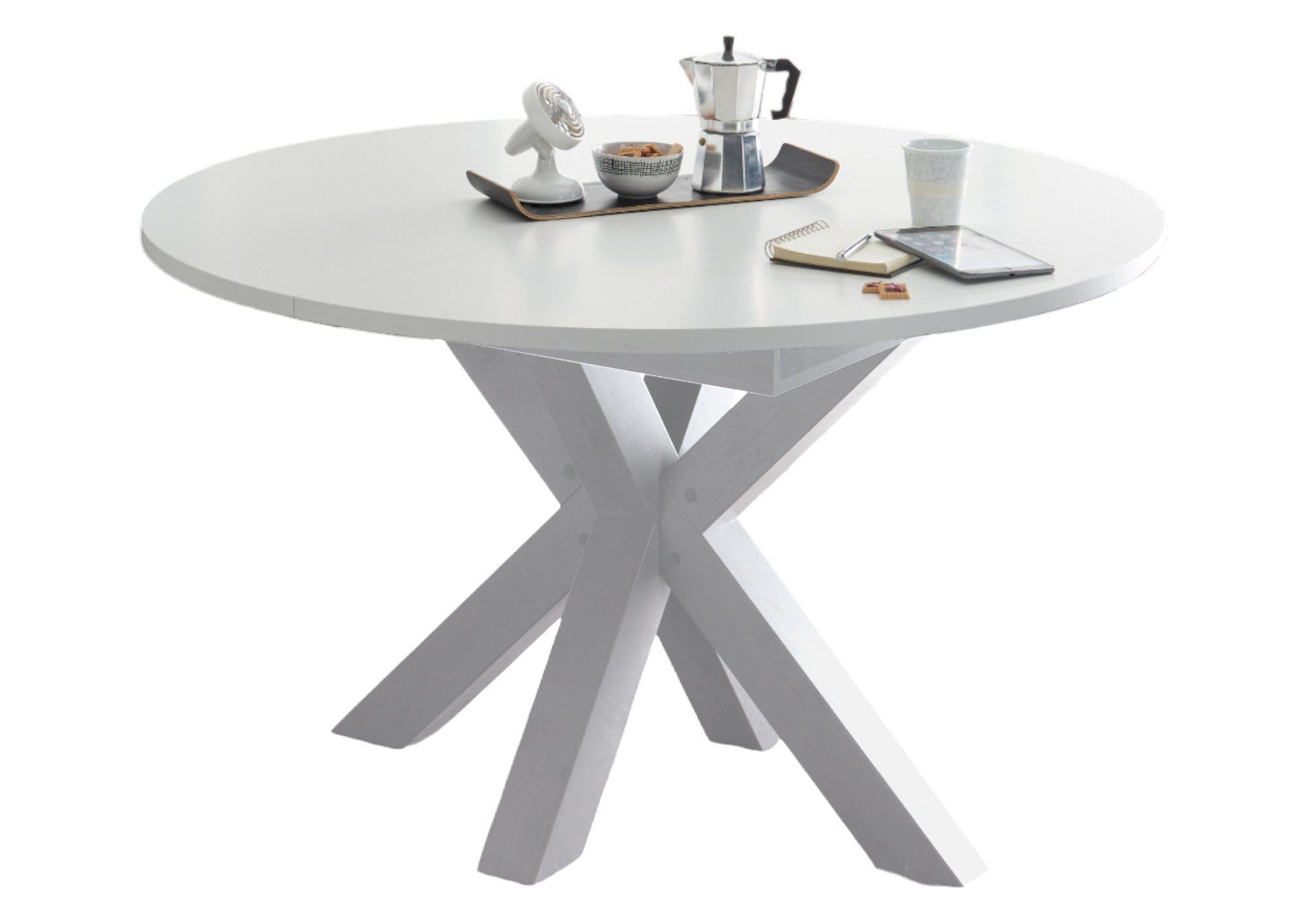 58 aufm Kessel Esstisch Rund ausziehbar Edda 10 110 x 110 x 78 Küchentisch Weiß Matt Lack 13561-110 Küche, Haushalt & Wohnen