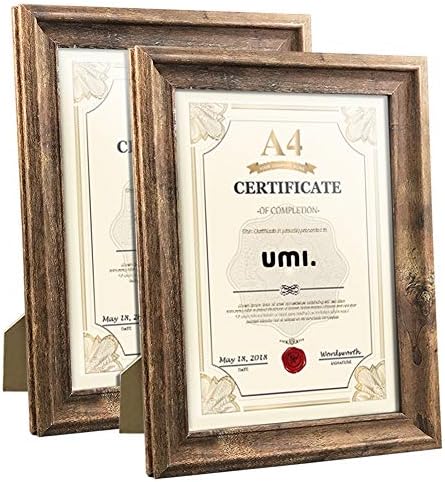 Amazon Brand - Umi A4 Photo Picture Frames Rustic Certificate Document Frame, Wall Hanging and Tabletop, 2 Pack, Brown