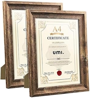 Amazon Brand - Umi A4 Photo Picture Frames Rustic Certificate Document Frame, Wall Hanging and Tabletop, 2 Pack, Brown