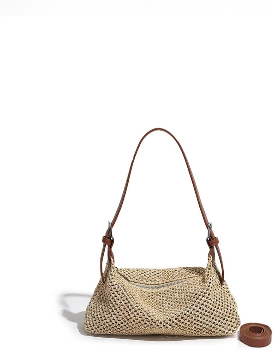 Summer Woven Straw Bag for Women Retro Shoulder Bag Crossbody Purse Casual Beach Vacation Handbag