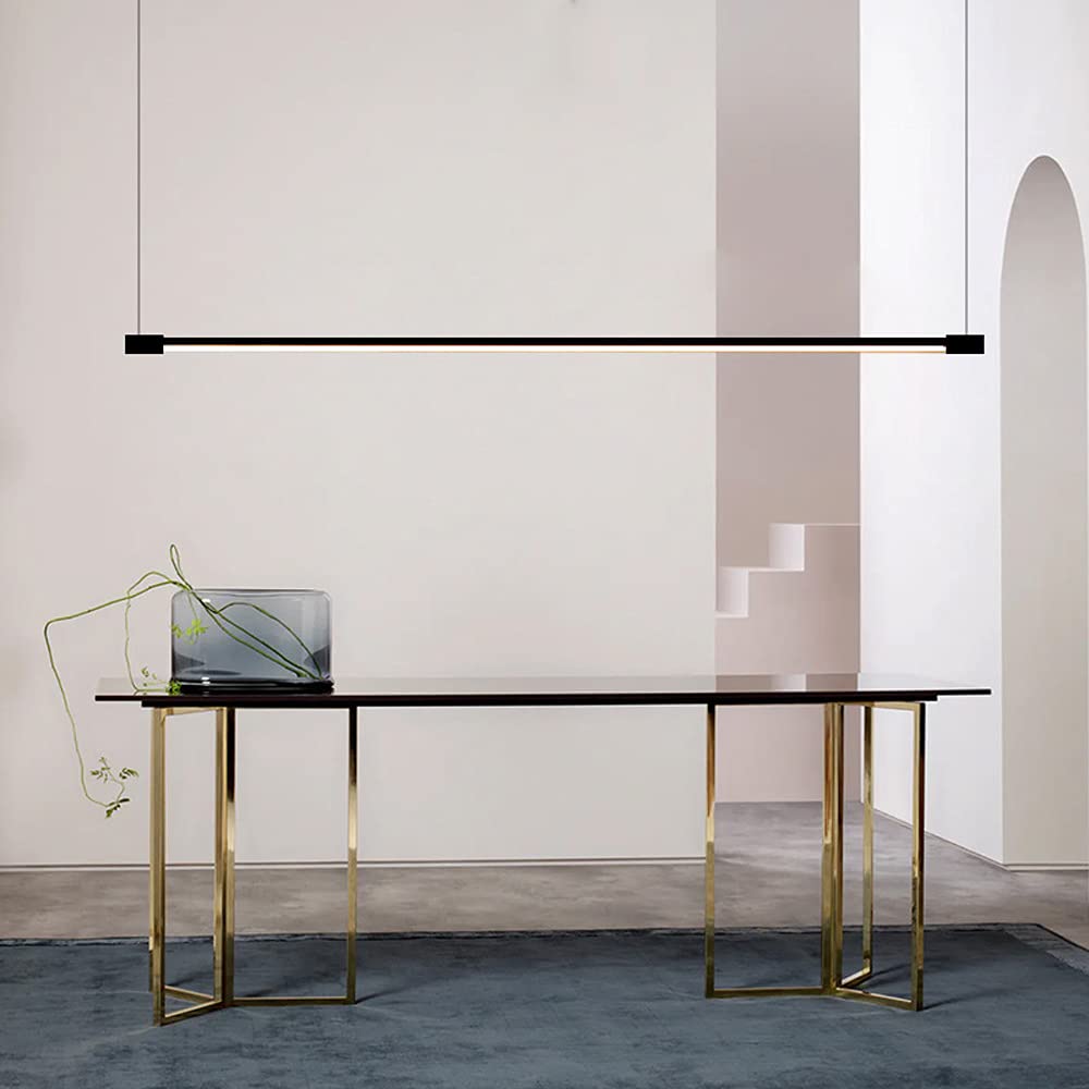 Żyrandol minimalistyczny, liniowy żyrandol wiszący LED, czarny, długa listwa oświetleniowa wyspy kuchennej, 20 W, lampy wiszące do jadalni, biura, sypialni, dekoracja żyrandola (3 tryby koloru