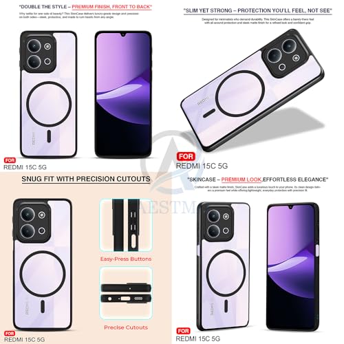 Image of AESTMO Redmi 15C 5G / Poco C85 5G Back Cover | 360 Protection | Crystal Clear Hard Back Transparent | Compatible with MagSafe Accessories (PC+TPU, Black Bumper)