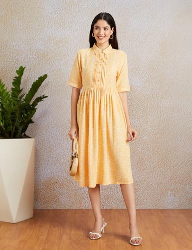 Image of Amazon Brand - Symbol Women Rayon Fit and Flare One Piece Midi Length Dress (Available in Plus Sizes)