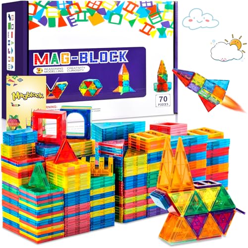 JUQG 70 Pièces Blocs de Construction Magnétiques Jouets Jouets de Construction Magnétiques Blocs de Construction Éducatifs Jouets Jouets de Construction pour Enfants Convient pour 3+ Enfants (70Pcs)