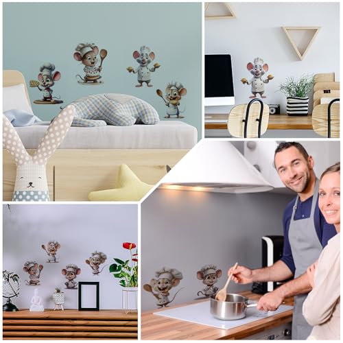 6 Stück Wandtattoo Küche, Kleine Maus Wandsticker, Selbstklebende Wandaufkleber, Wanddeko Küche Niedlich, Wandtattoos für Küche, Wohnzimmer, Esszimmer