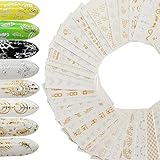 【Calidad Premium】Estas pegatinas de uñas Gold & Sliver están hechas de materiales respetuosos con el medio ambiente, no son tóxicas, suaves y agradables al tacto, fáciles de quitar y no dañan las uñas. Con la aplicación adecuada, puedes mantener tus uñas encantadoras en casa.