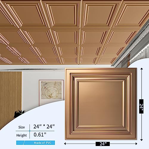 Image of Art3d PVC Ceiling Tiles, 2'x2' Plastic Sheet in Bronze (12-Pack)