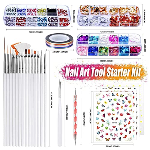 pincéis para unhas,Kit Pincéis para Design Unhas - Kit nail art para iniciantes co tudo, adesivos, l