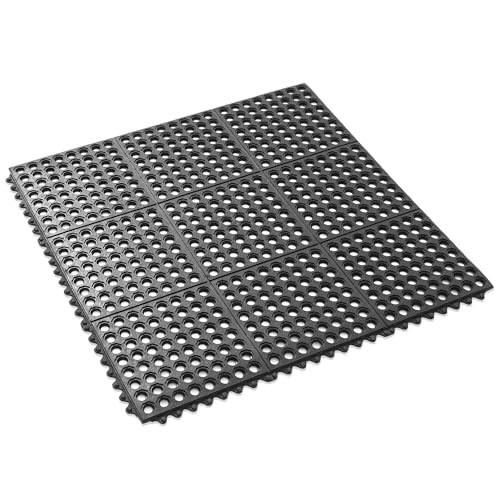 GRIDMANN Rubber Interlocking Floor Mat, 36" x 36" Non-Slip Anti-Fatigue Drainage Mat for Restaurants, Commercial Kitchens, Bar Floors, Black