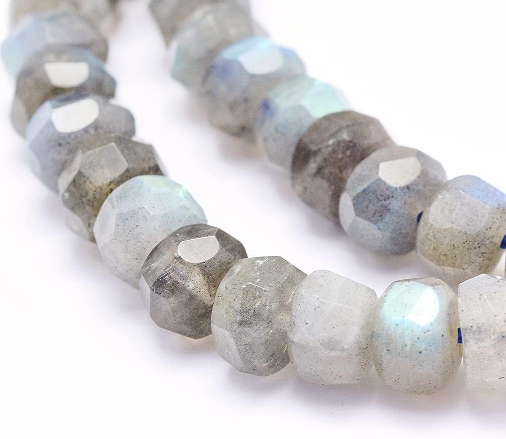 Cheriswelry 75pcs/Strand 8mm Faceted Natural Labradorite Rondelle Stone Beads Crystal Mini Gemstone Loose Spacer Abacus Beads for DIY Craft Earring Bracelet Necklace Jewelry Making Supplies
