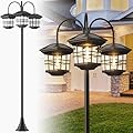 76" Classic Black Solar Lamp Post Lights - 3-Head Waterproof Outdoor Street Lights, Pole Light Decorative Lamp for Backyard, Garden, Driveway, Lawn (LED Bulbs Included)