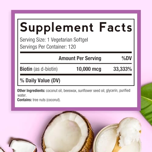 Doctor's Recipes Biotin 10,000 mcg, Hair Growth, Healthy Skin & Nails, Energy Metabolism, Vegetarian-Friendly Biotin, with Coconut Oil, Non-GMO, 4 Month Supply, 120 Vegetarian Softgels — view 2