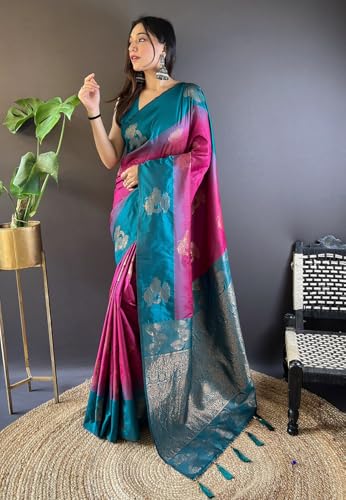 Image of SGF11- Women's Kanjivaram Woven Soft Silk Saree With Blouse Piece