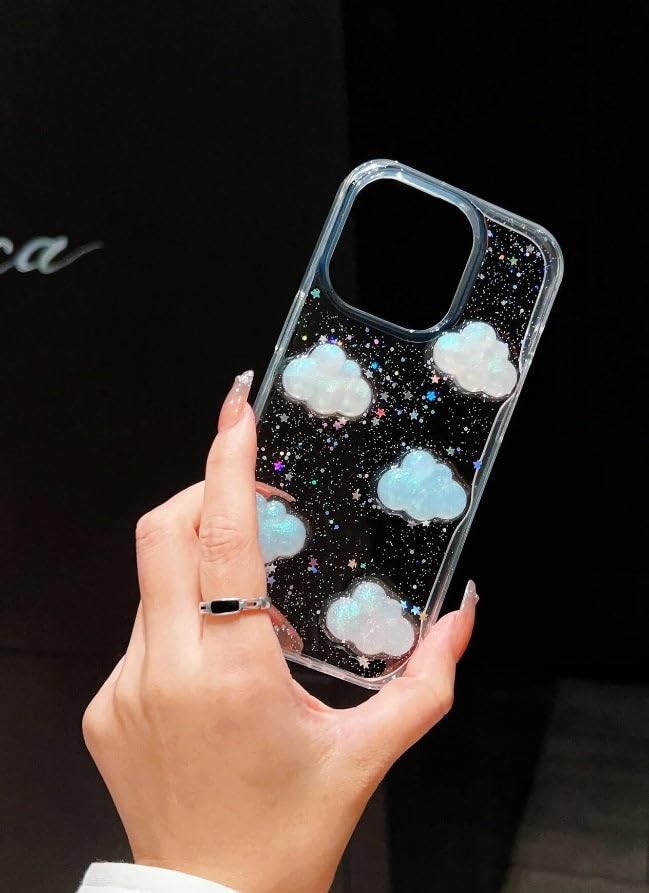 Image of COVERLY for iPhone 12 Pro 3D Luxury Cloud Resin Decor Case,Trendy Translucent Cute Hard Epoxy Art Crystal Clear -Non Yellowing Love Heart Doll Dreamy Candy Princess Cover for Apple iPhone 12 Pro