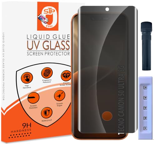 Image of STP FEEL UV Advanced Privacy Tempered Glass Screen Protector Guard Compatible For Tecno Camon 50 Ultra 5G (6.78 Inch, Pack of 1) Full Edge to Edge Coverage Anti-Spy /Anti-Peeping 9H Hardness