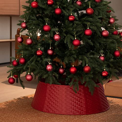 Tree Nest Christmas Tree Collar Round Christmas Tree Skirt Ring Base Stand Durable Plastic Cover Christmas Decorations For Xmas Tree 28" D Simple(Red,Large) #TOP21