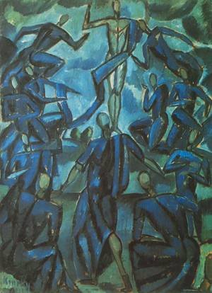 Peinture à l'huile Ascension 1913 Janos Kmetty pour sublimer l'ambiance de votre salon chic