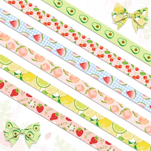 6 PCS Summer Fruit Ribbons for Crafting 3/8 Width Grosgrain Ribbon Colorful Watermelon Lemon Craft Ribbons for Baby Shower Birthday Sewing DIY Crafts Supplies