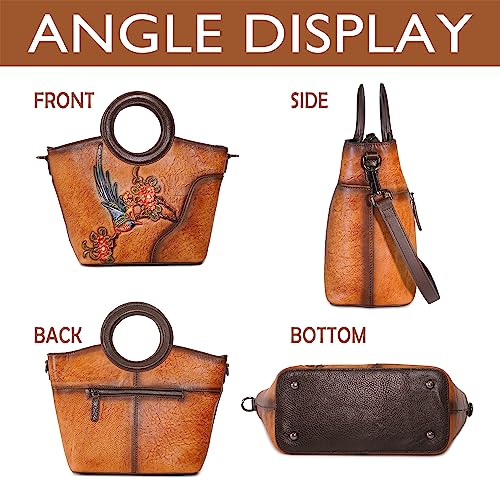 Image of Genuine Leather Satchel for Women Top Handle Bags Handmade Purse Vintage Embossed Leather Crossbody Handbags Hobo Bag