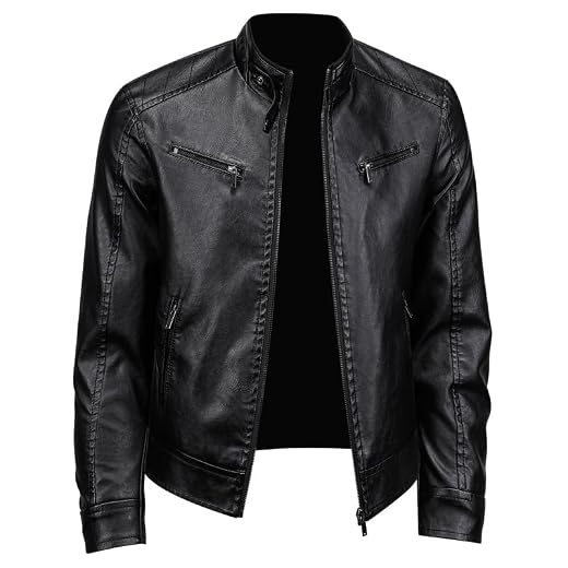 KUZMAIR Men's Faux Leather Jacket for Fall/Winter,Men PU Jacket, Outwear coat,Motorcycle jacket (US, Alpha, Medium, Regular, Regular, Black)