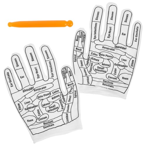 PATKAW Guantes de Masaje para Manos con Puntos de Acupresión, Guantes de Reflexología Reutilizables y Transpirable para Aliviar Fatiga, Incluye Palo de Masaje para Terapia Manual