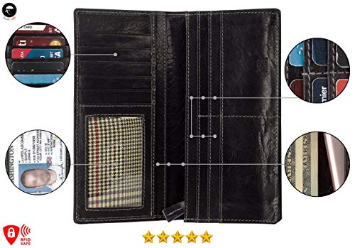 Image of RFID Blocking Mens Genuine leather Bifold Long Wallet