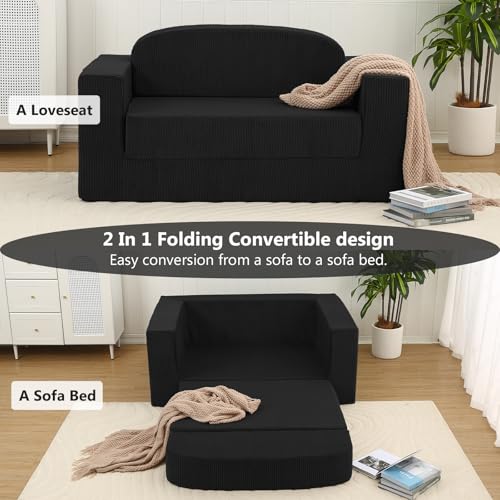 Sofá cama plegable MeMoreCool convertible en colchón con reposabrazos color negro 6