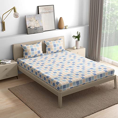 Image of Wakefit Wakefit Checkers 100% Cotton 200 TC Flat Bedsheet with 2 Pillow Cover