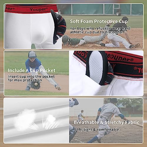 Youper Boys Compression Brief with Soft Protective Athletic Cup, Youth Underwear for Baseball, Football, Hockey, Lacrosse2