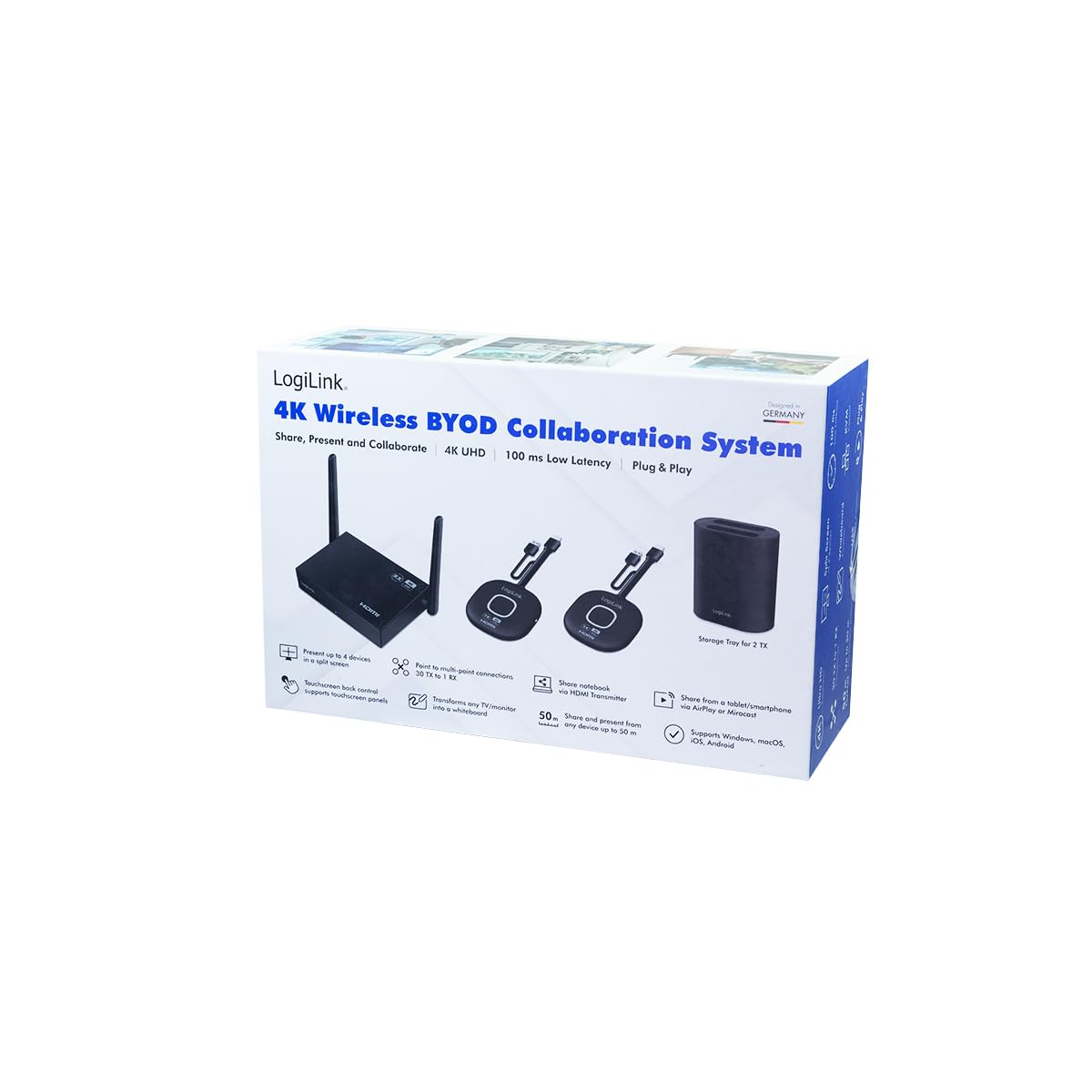 LogiLink HDW0112 - Kit videoconferenza HDMI BYOD (Bring Your own Devices), senza fili, 50 m, 30 zu1, multicast, 4 K@60 Hz, per visualizzare/condividere dati/video tramite WiFi HDMI sulla TV