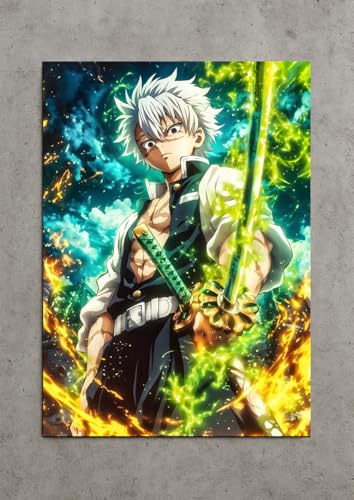 Image of NIJUKA Anime Printed A4 Size Metal sheet Poster For Home And Room Decoration | For Anime Art Fans Boys And Girls (Sanemi Shinazugawa Hashira)