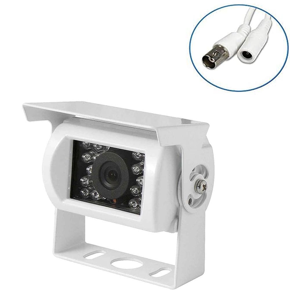 Vetrineinrete® Telecamera retromarcia per auto e camper 18 led infrarossi visione notturna a colori con staffa camera assistenza parcheggio (bianco) C8
