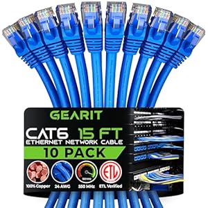 GearIT Cat 6 Ethernet Cable 15 ft (10-Pack) – Cat6 Patch Cable, Cat 6 Patch Cable, Cat6 Cable, Cat 6 Cable, Cat6 Ethernet Cable, Network Cable, Internet Cable – Blue 15 Feet