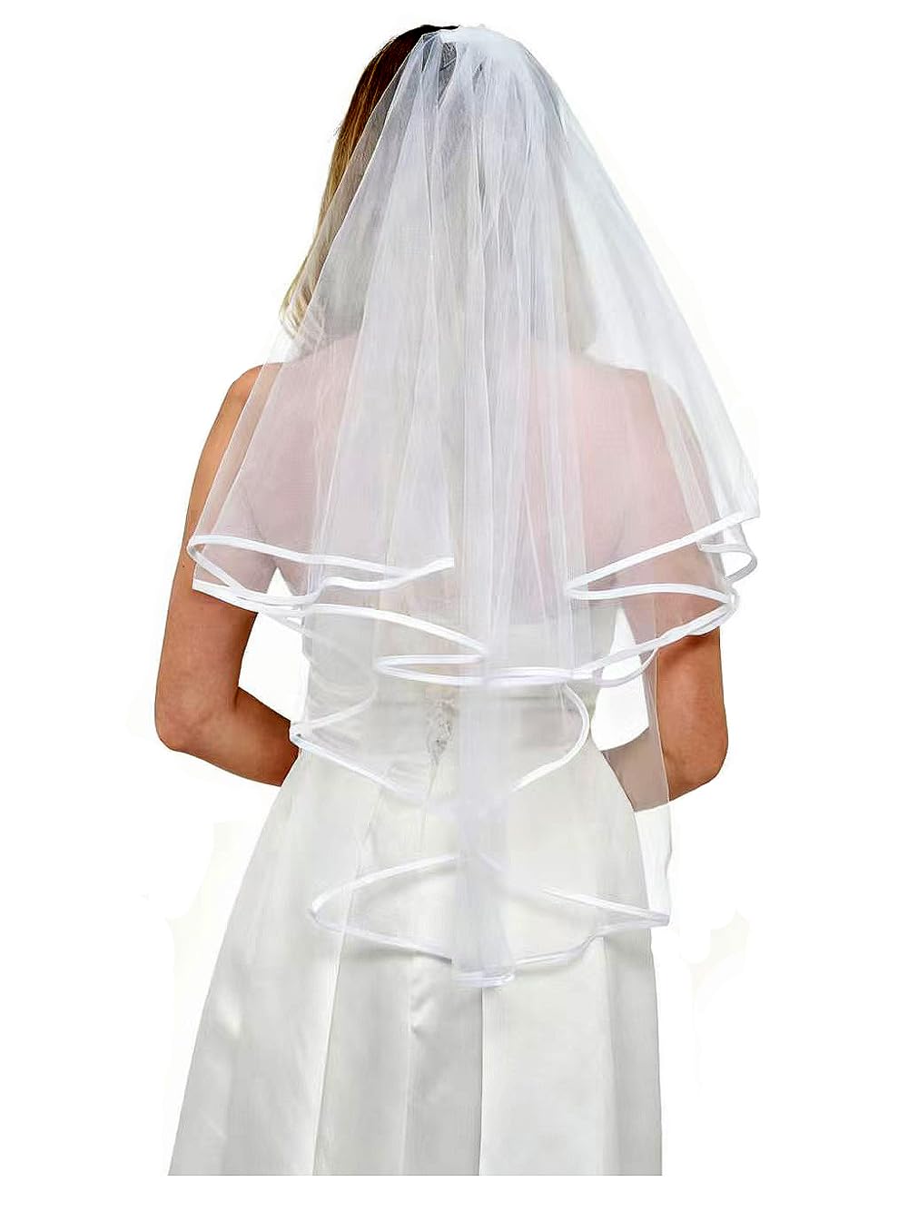 White Bridal Veil 2 Tier Veil with white binding and sash Wedding Veil Bachelorette Party Bridal Shower