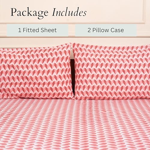 Image of Amazon Brand - Umi Cotton Fitted Bedsheet, Queen Size 78x60 Inches, Elastic Fit Bed Sheet, 10 Inch Deep Pocket, Soft Breathable Bedding, Durable Easy Care, with Pillow Cover-Rosy Blush