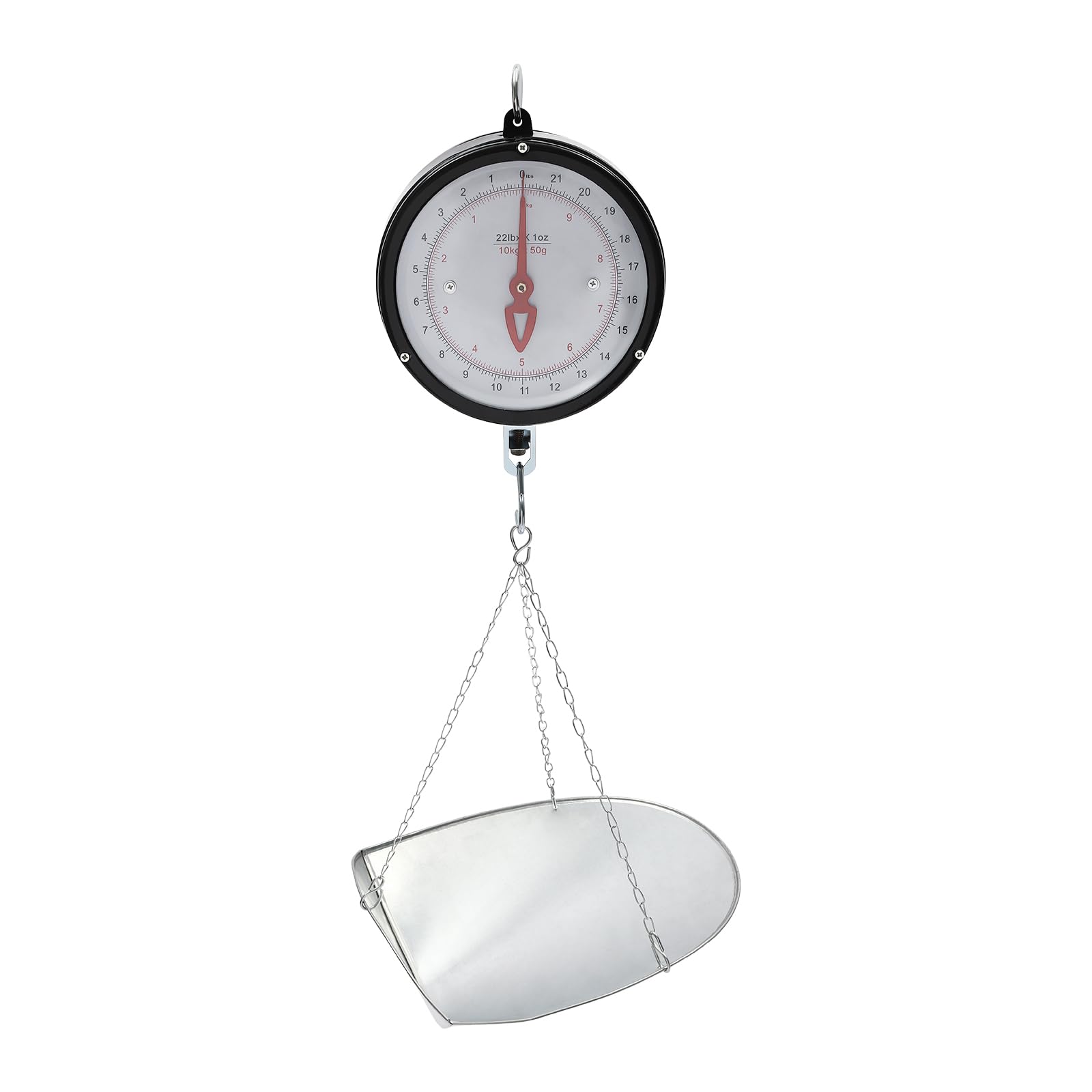Mechanical Hanging Weight Scale 22lbs Double-Sided Dial Hanging Scale with Tray&Chain 8.27 inch Dial High Accuracy Spring Dial Weight Scale for Farm, Kitchen Food and Produce Weighing (Black)