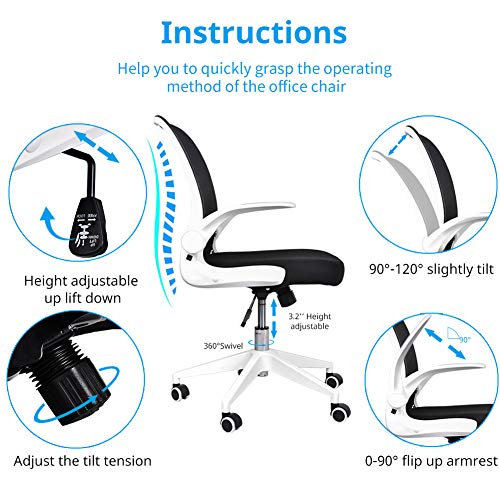 Urred Ergonomic Office Chair Mesh With Foldable Backrest, Mesh Home Office Computer Task Desk Chairs With Adjustable Arms And 360 Degree Universal Wheels (White) #TOP3
