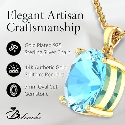 Women's Pendant Necklace, 14k Yellow Gold/White Gold Hanging Jewelry with 7mm Precious/Semi-Precious Oval Birthstone Gemstone & 18" Loose Rope Chain with Lobster Claw3