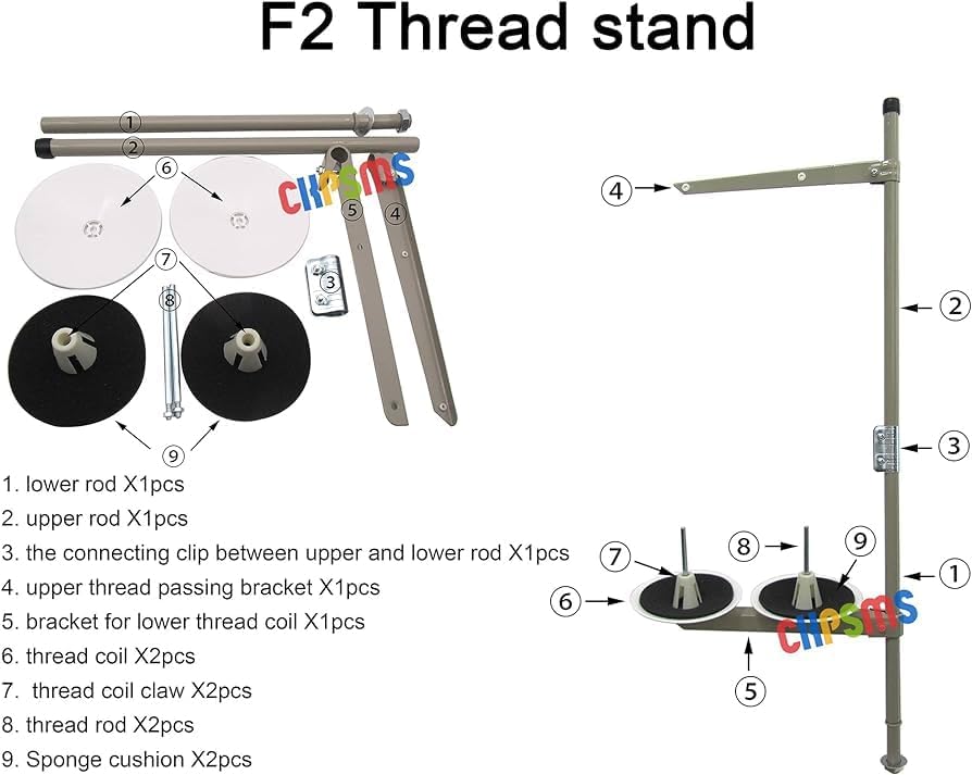 Thread Stand F2-1 Set | Industrial Single Needle Sewing Machine Spool Holder for JUKI 8500 & 229-30358 – Stainless Steel