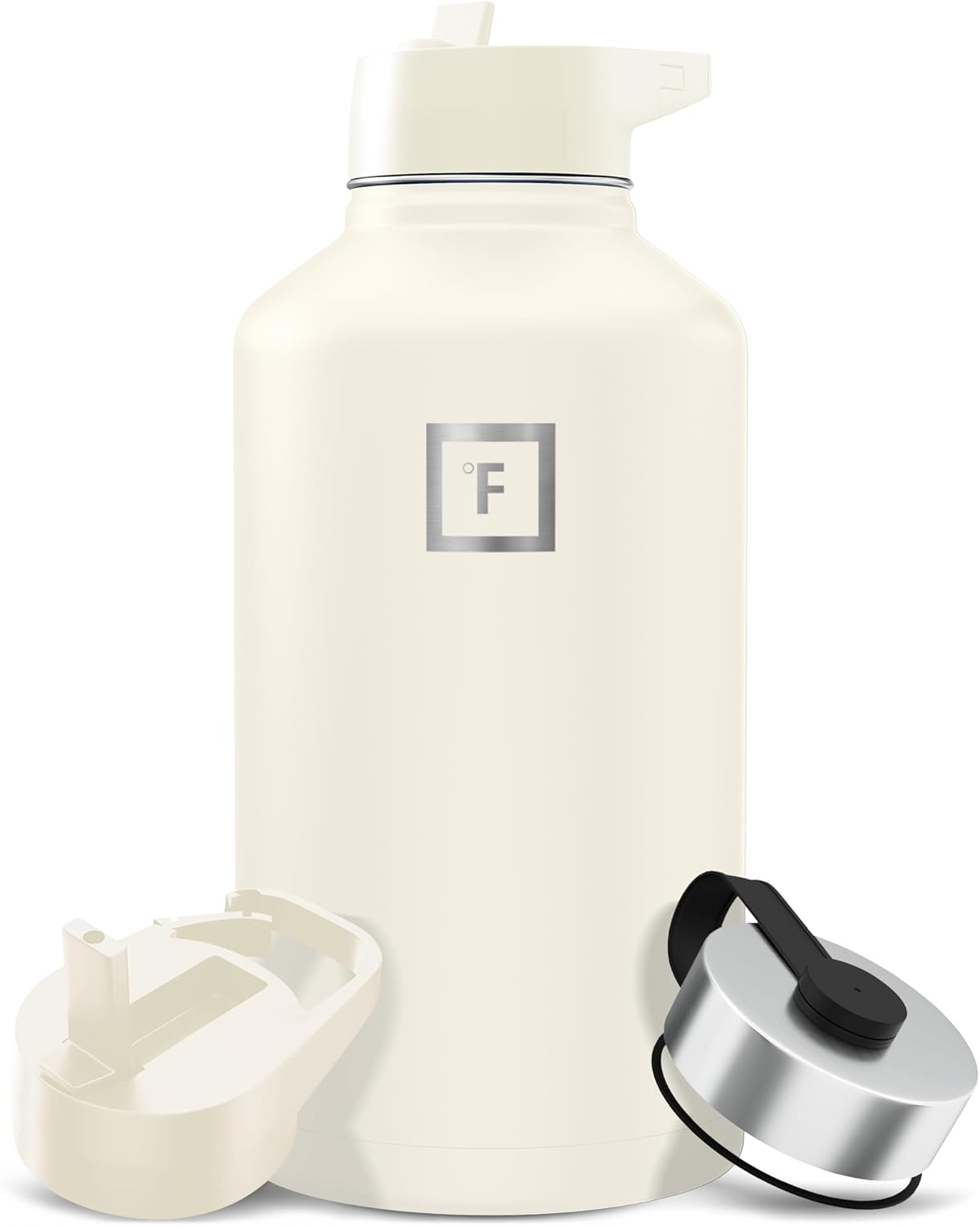 IRON °FLASK Camping & Hiking Hydration Flask with Straw, Wide Mouth Insulated Stainless Steel Sports Water Bottle - 64 oz Cashmere Cream