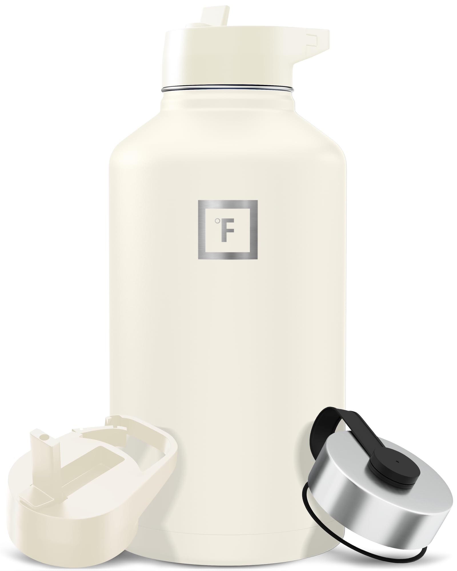 IRON °FLASK Camping & Hiking Hydration Flask with Straw, Wide Mouth Insulated Stainless Steel Sports Water Bottle - 64 oz Cashmere Cream