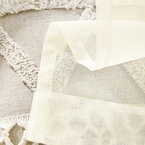 Image of MYSTIC-HOME Sheer Curtains Beige 84 Inches Long, Window Treatments Rod Pocket Drapes for Living Room, Bedroom, Semi Crinkle Voile Extra Wide Curtains for Yard, Villa, Parlor, 108 inchx 84 inch, 2Pc
