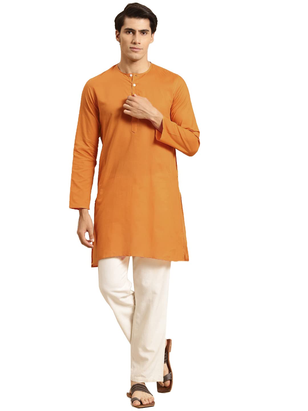 Rajubhai Hargovindas Men's White Fine Cotton Long Kurta | Round Neck | 10 Colours |